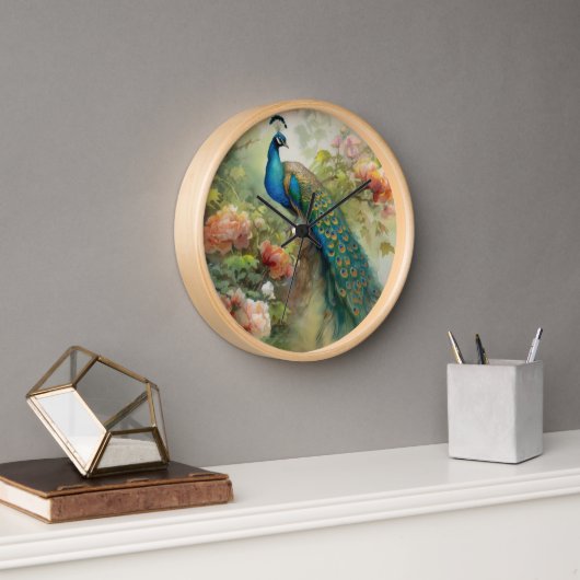 Elegant  Blue Green Peacock Pink Flowers (Kantoor)