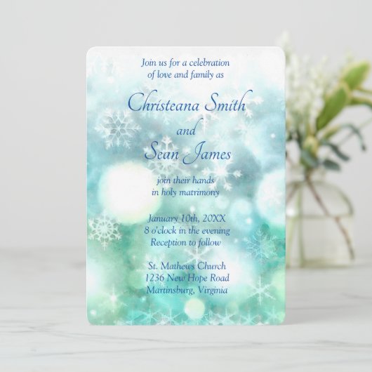 Elegant Blue Green Sparking Snowflake Waterverf Kaart (Staand voorkant)