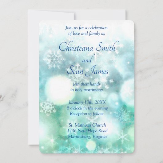 Elegant Blue Green Sparking Snowflake Waterverf Kaart (Voorkant)