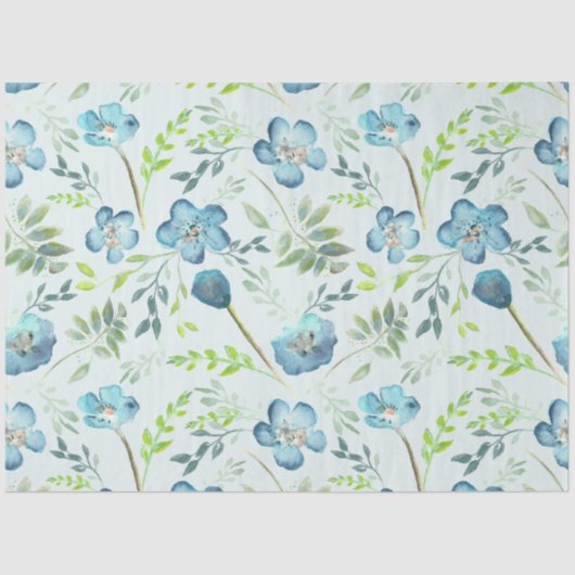 Elegant Blue Green Waterverf Floral Tissuepapier (Voorkant)
