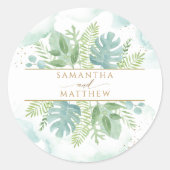 Elegant Blue Green Waterverf, Greenery Wedding Ronde Sticker (Voorkant)
