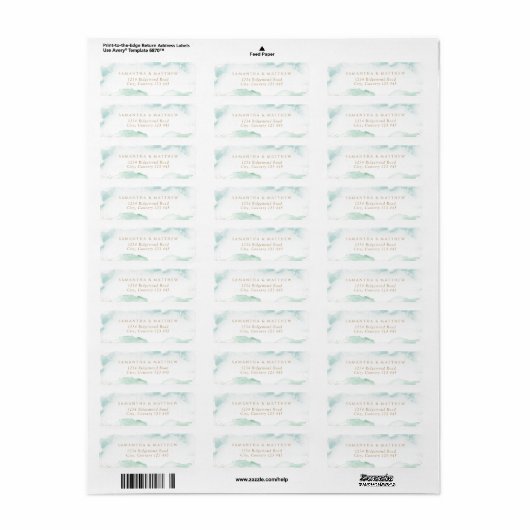 Elegant Blue Green Waterverf Return Address Label (Full Sheet)