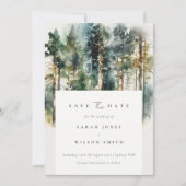 Elegant Blue Green Waterverf Woodland Save The Date (Voorkant)