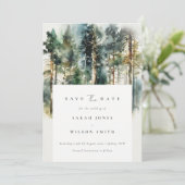 Elegant Blue Green Waterverf Woodland Save The Date (Staand voorkant)