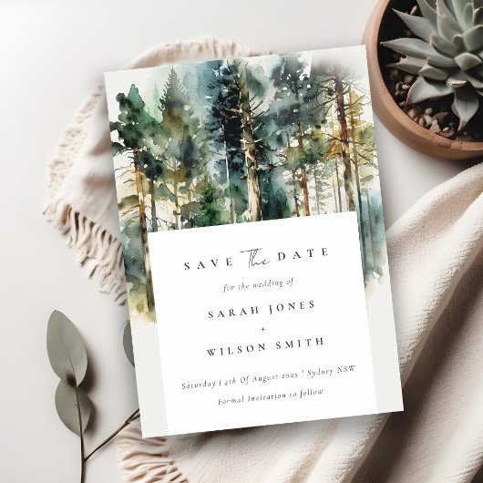 Elegant Blue Green Waterverf Woodland Save The Date