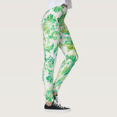 Elegant Blue, Green & Yellow Damask Patroon Leggings (Rechts)