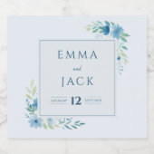 Elegant blue greenery names and date wedding sparkling wijnetiket (Enkel label)