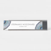 Elegant Blue Grey Agate Geode Desk Name Bord Bureau Naambordje (Voorkant)