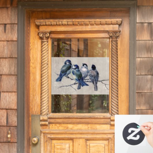 Elegant Blue Grey Birds op een Branch  Raamsticker (Huis Deur)