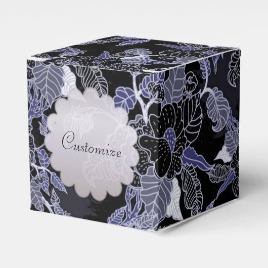 Elegant Blue & Grey Dark Floral Cube Favor Box Bedankdoosjes (Voorkant Zijde)