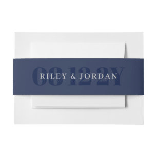 Elegant Blue Grey Date & Names Wedding Uitnodigingen Wikkel