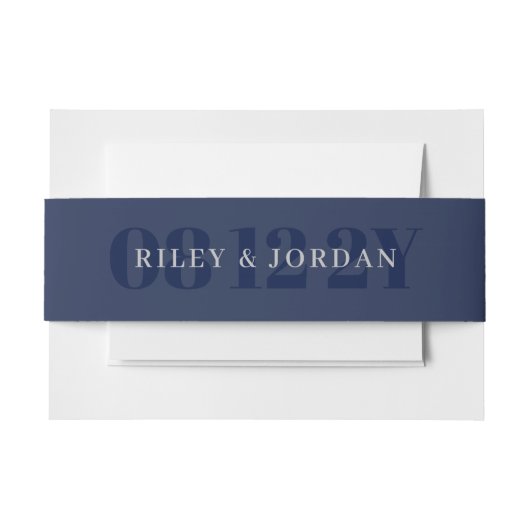 Elegant Blue Grey Date & Names Wedding Uitnodigingen Wikkel (Voorkant Voorbeeld)