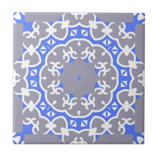 Elegant Blue Grey en White Classy Damask Pattern Tegeltje (Voorkant)