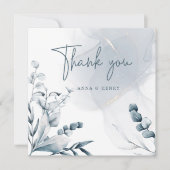 Elegant Blue Grey Foliage Wedding Bedankkaart (Voorkant)