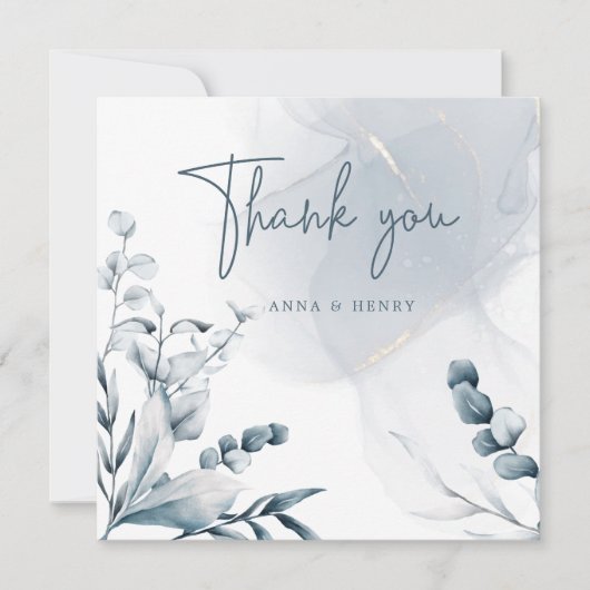 Elegant Blue Grey Foliage Wedding Bedankkaart (Voorkant)
