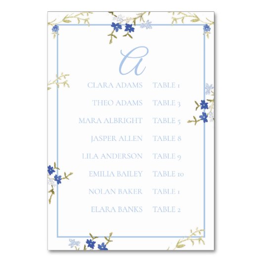 Elegant Blue & Grey Wedding Seating Chart Card Kaart (Voorkant)