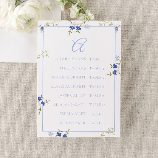 Elegant Blue & Grey Wedding Seating Chart Card Kaart
