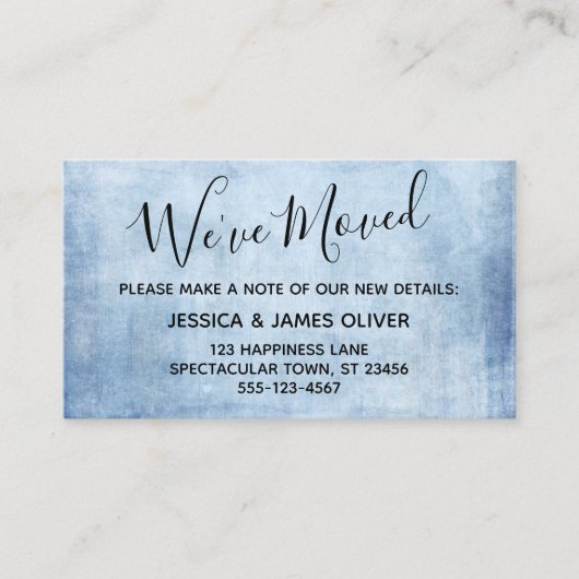Elegant Blue Grunge "We hebben verplaatst" Behuizi Informatiekaartje (Voorkant)