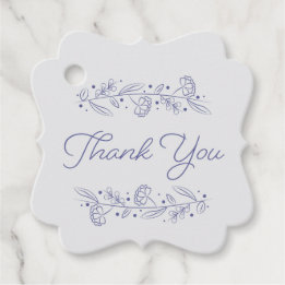 Elegant Blue Hand Drawn Floral Vines Bedankjes Labels