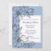 Elegant Blue Hand Drawn Floral Wedding Kaart (Voorkant)
