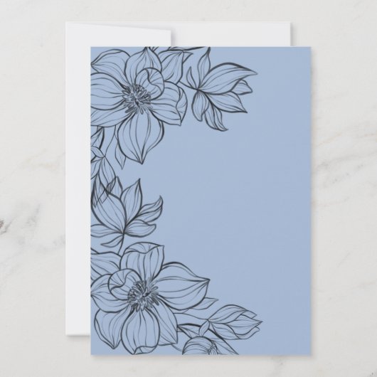 Elegant Blue Hand Drawn Floral Wedding Kaart (Achterkant)