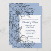 Elegant Blue Hand Drawn Floral Wedding Kaart (Voorkant / Achterkant)