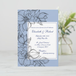 Elegant Blue Hand Drawn Floral Wedding Kaart