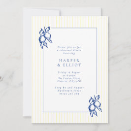 Elegant Blue Hand Drawn Lemon Rehearsal Dinner Kaart