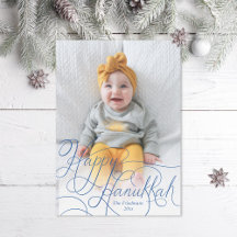Elegant Blue Hand Lettered Happy Hanukkah Foto