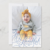 Elegant Blue Hand Lettered Happy Hanukkah Foto Feestdagenkaart (Voorkant)