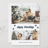 Elegant Blue Happy Pawlidays Gold Stars Foto Feestdagenkaart (Voorkant)