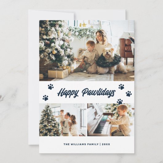 Elegant Blue Happy Pawlidays Gold Stars Foto Feestdagenkaart (Voorkant)