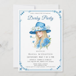 Elegant Blue Hat Garden Party Invitation Kaart