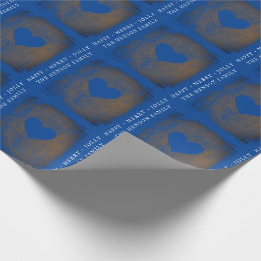 Elegant Blue Heart Drawing Family Kerstmis Cadeaupapier (Hoek)