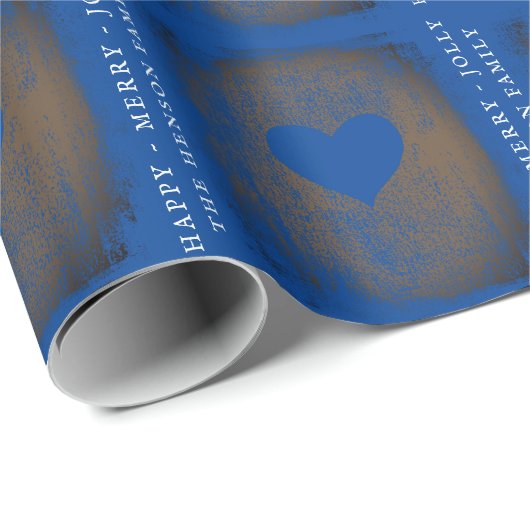 Elegant Blue Heart Drawing Family Kerstmis Cadeaupapier (Rol Hoek)