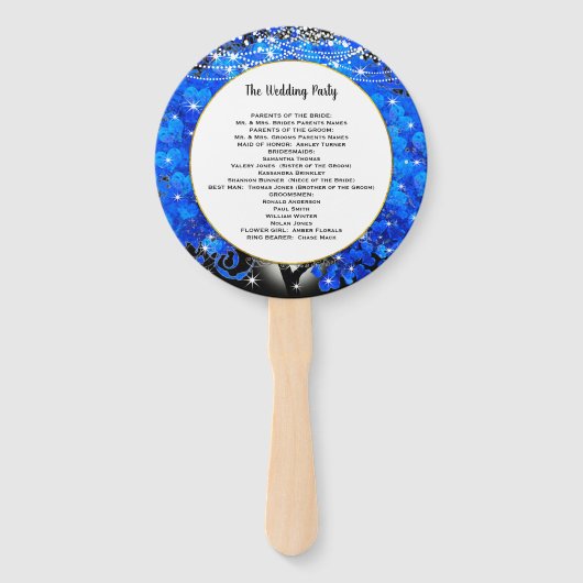 Elegant Blue Heart Leaf Tree Gold Wedding Handwaaier (Achterkant)