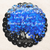 Elegant Blue Heart Leaf Tree Wedding Kartonnen Onderzetters (Voorkant)