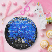 Elegant Blue Heart Leaf Tree Wedding Papieren Bordje (Feest)