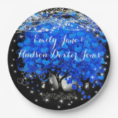 Elegant Blue Heart Leaf Tree Wedding Papieren Bordje (Voorkant)