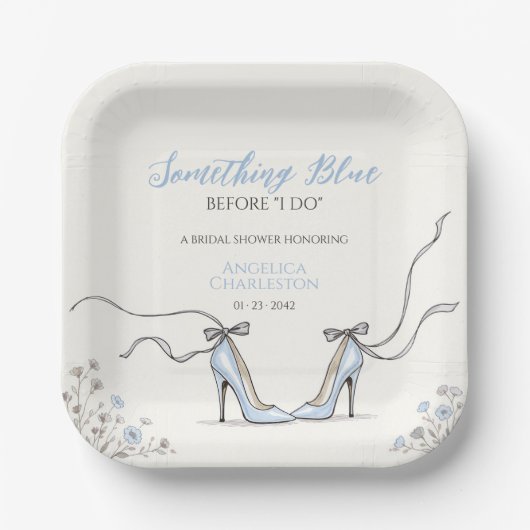 Elegant Blue Heels Bridal Shower Papieren Bordje (Voorkant)