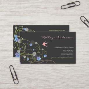 Elegant Blue Hibiscus Floral Swirls Visitekaartje