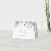 Elegant Blue Hidrangea en Roos Wedding Bedankkaart (Voorkant)