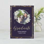 Elegant Blue High School Afstuderen 2025 Fotofeest Kaart (Staand voorkant)