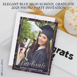 Elegant Blue High School Afstuderen 2025 Fotofeest Kaart