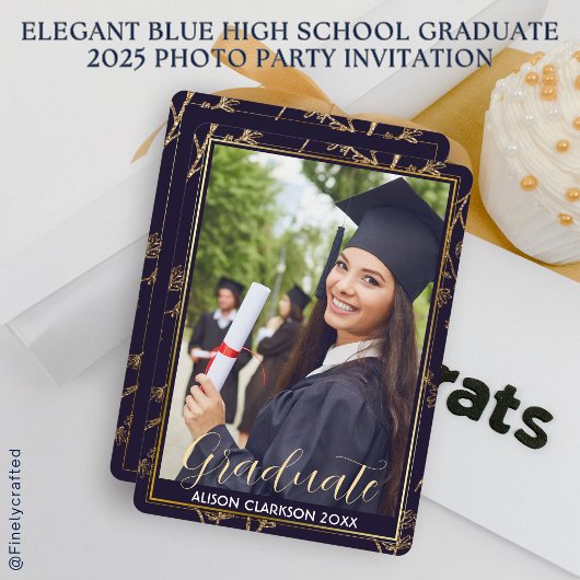 Elegant Blue High School Afstuderen 2025 Fotofeest Kaart