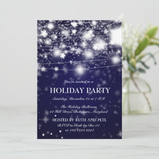 Elegant Blue Holiday Party Shining Stars Kaart (Staand voorkant)