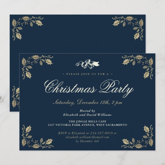 Elegant Blue Holly vat kerstfeestdag Kaart (Voorkant / Achterkant)