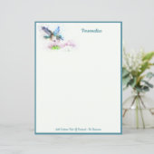 Elegant Blue Hummingbird Personalize Writing Paper (Staand voorkant)