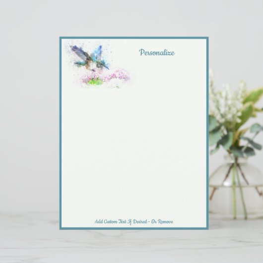 Elegant Blue Hummingbird Personalize Writing Paper (Staand voorkant)