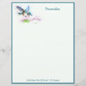 Elegant Blue Hummingbird Personalize Writing Paper (Voorkant)